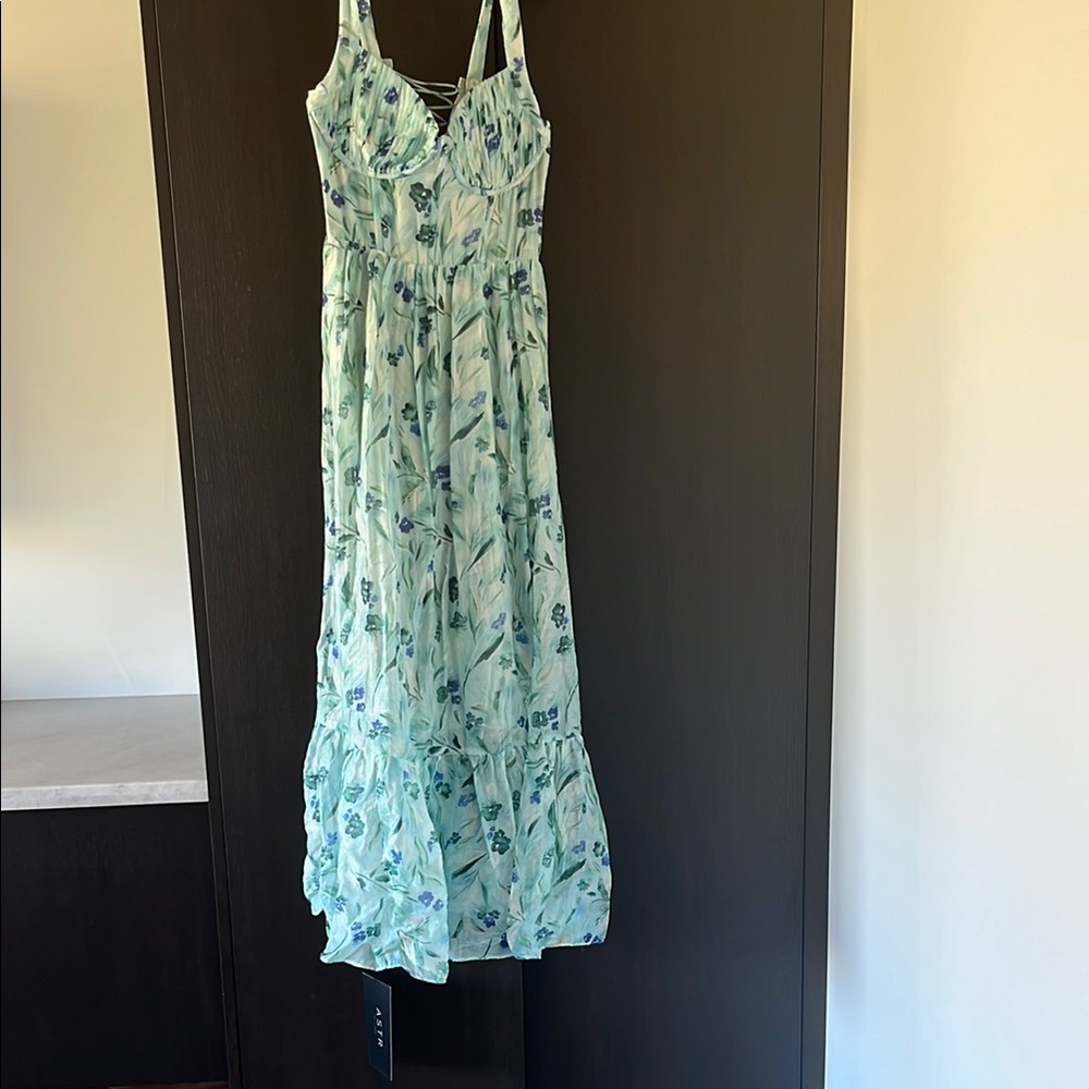 Astr Floral Maxi Dress in Light Green and Blue